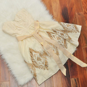 Anthropologie Cream and Gold Strapless Dres